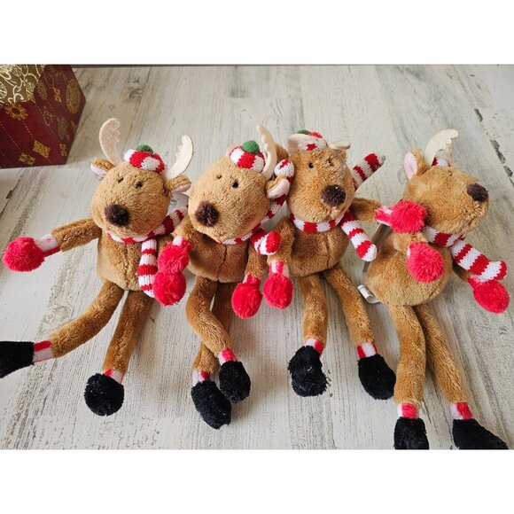 Hallmark plush reindeer bendable ornament Xmas decor vintage set - Picture 1 of 6